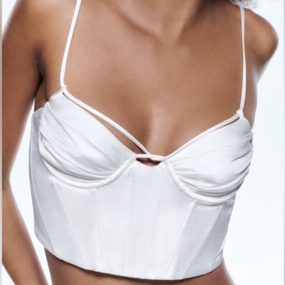 NWT Zara Corset Cropped Faux Satin White Fancy Summer Party Tank Top Size Small - Picture 14 of 14